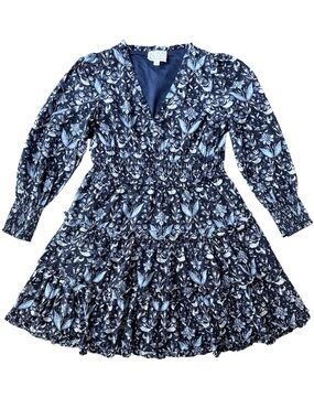 Sail to Sable STS Blue Floral Tiered Cotton Mini Dress Size M